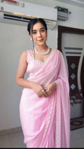 1 - Minute Ready To Wear Blushing Rose Attire  pink Silk Printed Saree