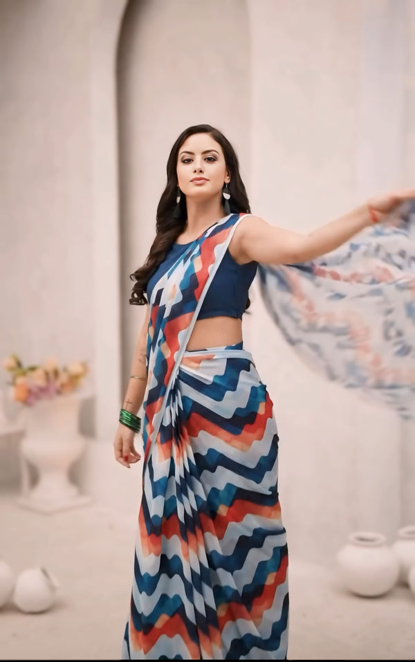 Impressive 1-Minute Ready To Wear Multicolor Georgette Saree
