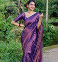 Traditional Kanjivaram Woven Purple Silk Saree With Blouse Piece