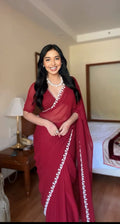 1 - Minute Ready To Wear Blushing Rose Attire Maroon Silk Printed Saree