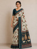 Temple-Tree Heritage Kalamkari Silk Saree with  Zari Border - RAMA