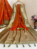 Regal  Silk Saree with Grand Zari Work - DARK ORANGE