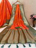 Regal  Silk Saree with Grand Zari Work -ORANGE