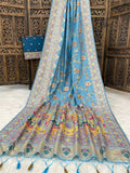 Traditional multicolor Patola-inspired pallu and border   SKY BLUE