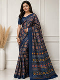 Royal Mandala Premium Silk Blend Saree with Elegant Zari Border -  BLUE