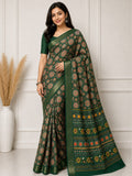 Royal Mandala Premium Silk Blend Saree with Elegant Zari Border - GREEN