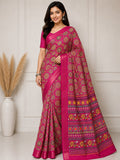 Royal Mandala Premium Silk Blend Saree with Elegant Zari Border - PINK