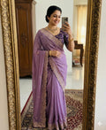 Moonlit Elegance Premium Star Georgette Saree With Multi Embroidery Designer Border - PURPLE