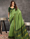 Royal Aqua Temple Border Saree  LIGHT GREEN
