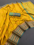 Regal Contrast Border Silk Saree - YELLOW