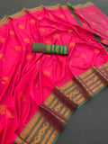 Regal Contrast Border Silk Saree - PINK