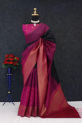 Royal Magenta & Midnight Black Heritage Silk Saree with Antique Gold Zari Border - PINK AND BLACK