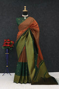 Royal Magenta & Midnight Black Heritage Silk Saree with Antique Gold Zari Border - ORANGE