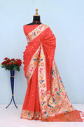 Royal Olive Paithani Banarasi Soft Silk Saree - ORANGE