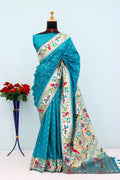 Royal Olive Paithani Banarasi Soft Silk Saree - SKY