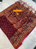 Mustard  Paithani Print Saree  MAROON