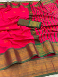 Premium Soft Banarasi Silk  Saree with Copper Zari & Rich Pallu | Contrast Blouse-PINK