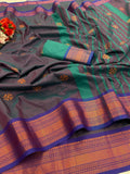 Premium Soft Banarasi Silk  Saree with Copper Zari & Rich Pallu | Contrast Blouse-DARK GREY