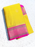 Elegant Aura Silk Saree with Rich Zari Weaving Border & Unstitched Blouse – YELLOW AND PINK
