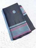 Elegant Aura Silk Saree with Rich Zari Weaving Border & Unstitched Blouse – BLACK AND SKY