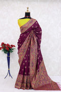 Royal Paithani Elegance Soft Silk Saree with Pashmina Weaving & Contrast Border - WINE