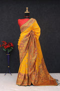 Royal Paithani Elegance Soft Silk Saree with Pashmina Weaving & Contrast Border - YELLOW