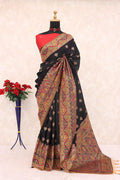 Royal Paithani Elegance Soft Silk Saree with Pashmina Weaving & Contrast Border - BLACK