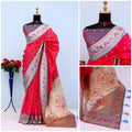 Has floral and peacock motifs on the zari border and pallu - RED