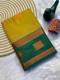 Contrast Border Traditional Silk Saree  YELLOW