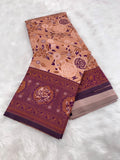 Elegant Floral Woven Saree with Intricate Heritage Border - LIGHT  BROWN