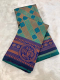 Elegant Floral Woven Saree with Intricate Heritage Border - SKY& DARK GREEN