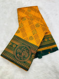 Elegant Floral Woven Saree with Intricate Heritage Border - MUSTARD YELLOW