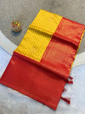 Radiant  Yellow & Red Kanchipuram Pattu Silk Saree with Rich Zari Border
