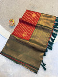 Radiant Red & rani pink Kanchipuram Pattu Silk Saree with Rich Zari Border