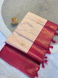 Radiant White  & rani pink Kanchipuram Pattu Silk Saree with Rich Zari Border