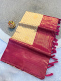 Radiant off white & rani pink Kanchipuram Pattu Silk Saree with Rich Zari Border