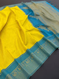 Heritage Silk Saree with Peacock Zari Border & Rich Woven Pallu - YELLOW SKY