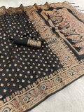 Regal Heritage Woven Saree with Intricate Floral Border and Grand Traditional Pallu - BLACK