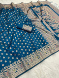 Regal Heritage Woven Saree with Intricate Floral Border and Grand Traditional Pallu - BLUE