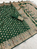 Regal Heritage Woven Saree with Intricate Floral Border and Grand Traditional Pallu - GREEN