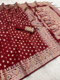 Regal Heritage Woven Saree with Intricate Floral Border and Grand Traditional Pallu - MAROON
