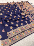 Elegant Kanjivaram Banarasi Soft Silk Saree with All Over Meena Work - PURPLE