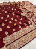 Elegant Kanjivaram Banarasi Soft Silk Saree with All Over Meena Work - MAROON