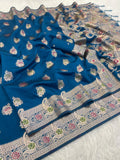 Elegant Kanjivaram Banarasi Soft Silk Saree with All Over Meena Work - BLUE