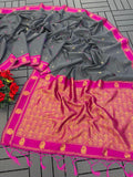 Elegant Kalyani Cotton Silk Saree with Gold Jari Weaving - GRAY