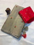 Rainbow Thread Work Linen Saree - SILVER GLOD