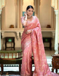 Soft Banarasi pink Silk Saree With Bewitching Blouse Piece