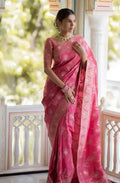 Soft Banarasi dark pink Silk Saree With Bewitching Blouse Piece