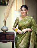 Soft Banarasi green Silk Saree With Bewitching Blouse Piece