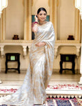Soft Banarasi white Silk Saree With Bewitching Blouse Piece